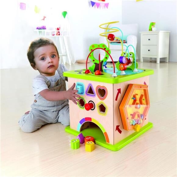 Play Cube| Wooden Learning Puzzle Toy for Toddlers,  5-Sided Activity Centre - Picture 6 of 7